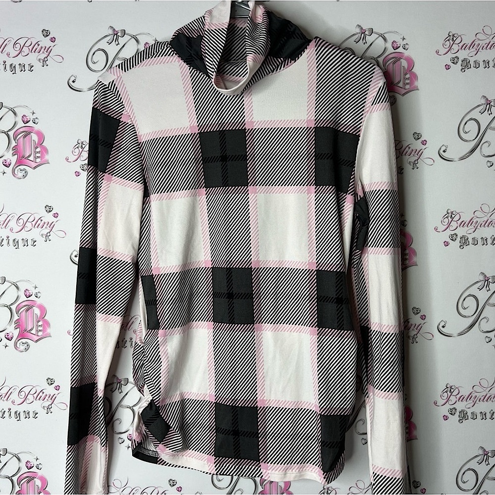 Urbanology Striped Turtleneck Top shirt size large stretchy pink black white